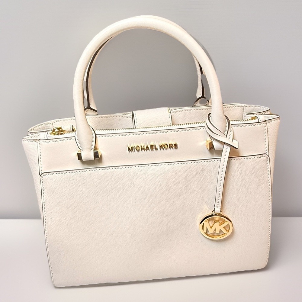 Michael Kors Gibson Quiet Luxury Optic White Saffiano Satchel Tote Bag
